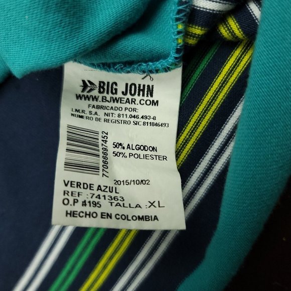Big John Mens XL Polo Shirt British Indigo Garment Co 1998 Blue‎ Green Stripe - Picture 8 of 11